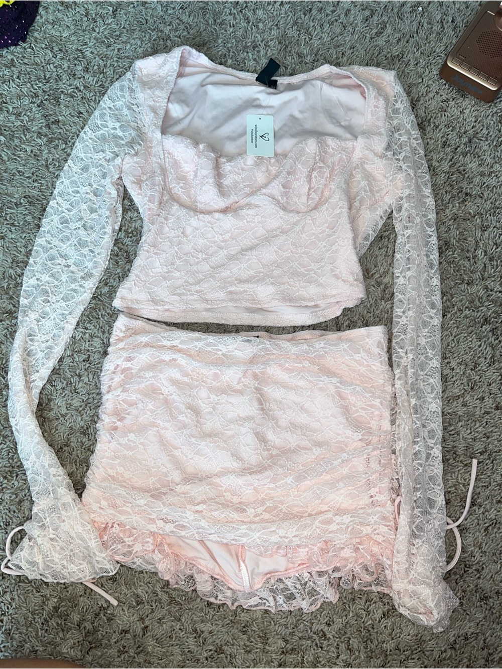 Windsor Light Pink Lace Crop Top & Skirt Set